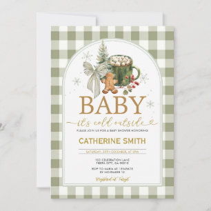 Sage Gingerbread Cocoa Bow Baby Shower Invitation