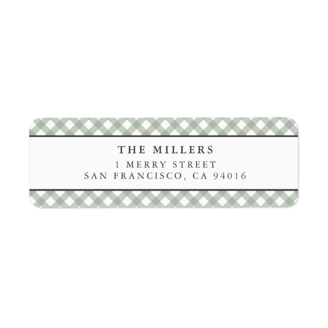 Sage Gingham Birth Announcement Address Labels (Front)