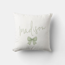 Sage Gingham Bow Pattern Custom Name