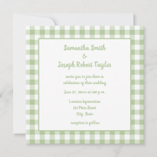 Sage Gingham Country Wedding Invitation