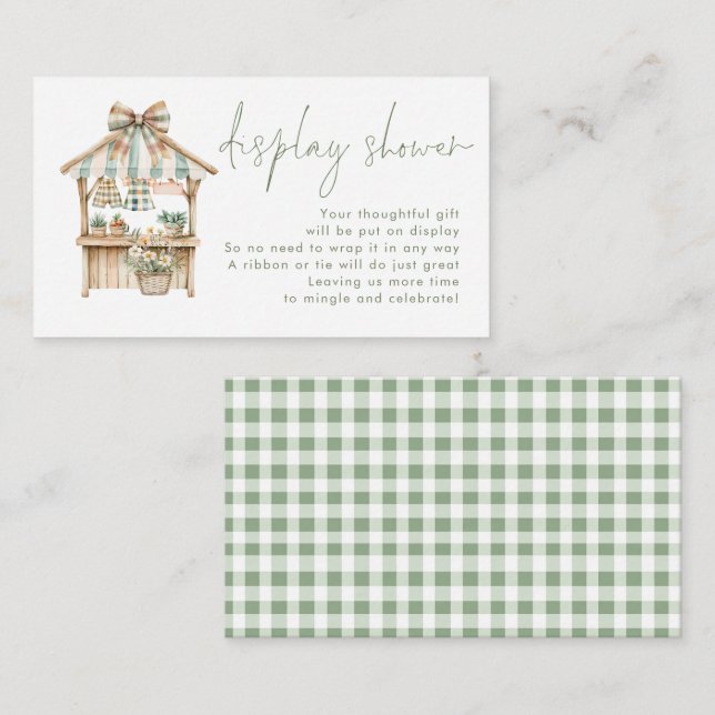 Sage Gingham Farmers Market Display Baby Shower  Enclosure Card (Front/Back)