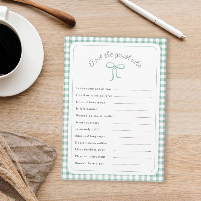 Sage gingham Find the Guest Who shower game Invitation (Creator Uploaded)