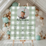 Sage Gingham First Birthday Milestone Timeline Poster<br><div class="desc">Celebrate the first 12 months of your little one with this first birthday milestone sign. Customise the sign with your baby's yearly milestones. To add text to the design simply select the "Customise It" button above for more advanced customisation features.</div>