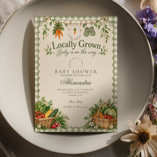 Sage Gingham Locally Grown Baby Shower Invitation