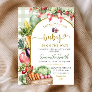Sage Gingham locally grown vegetables baby shower Invitation