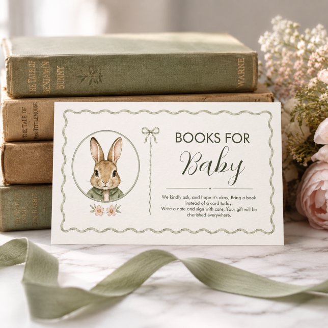 Sage Gingham Rabbit Baby Shower Enclosure Card (Creator Uploaded)