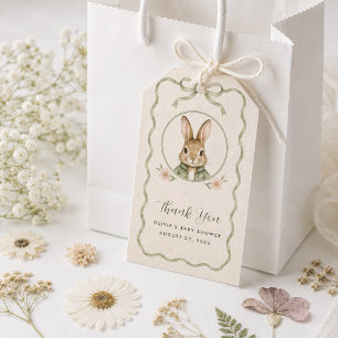 Sage Gingham Rabbit Baby Shower Gift Tags