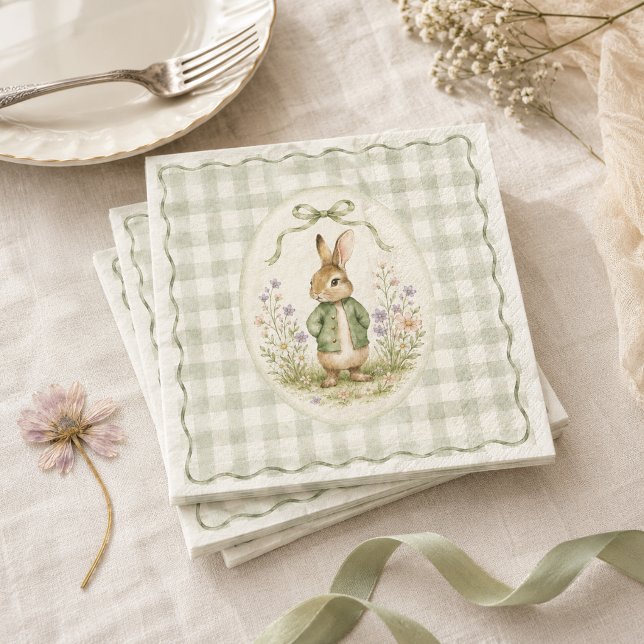 Sage Gingham Rabbit Baby Shower Napkin (Creator Uploaded)