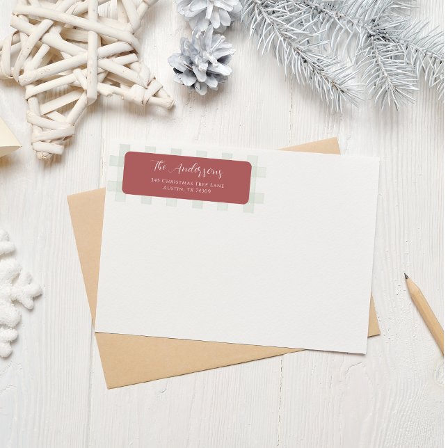 Sage Gingham Red Christmas Return Address Labels (Creator Uploaded)