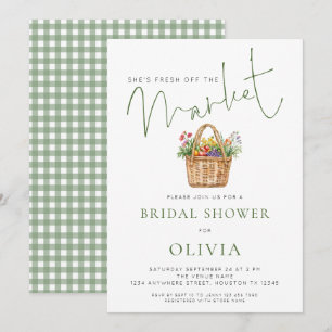 Sage Gingham She’s off the Market Bridal Shower Invitation
