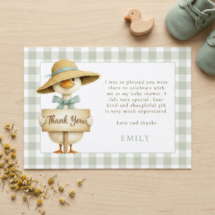 Sage Gingham Silly Goose Baby Shower Thank You Invitation