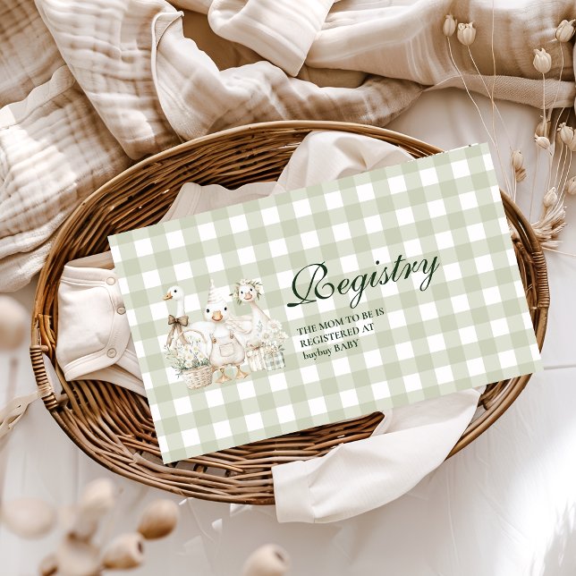 Sage Gingham Silly Goose  Registry Enclosure Card (Creator Uploaded)
