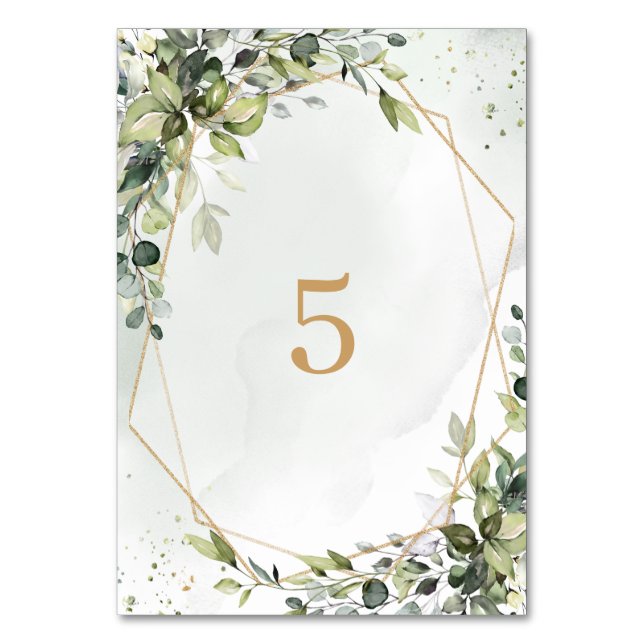 Sage gold eucalyptus geometric wedding table sign number (Front)