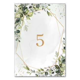 Sage gold eucalyptus geometric wedding table sign table number