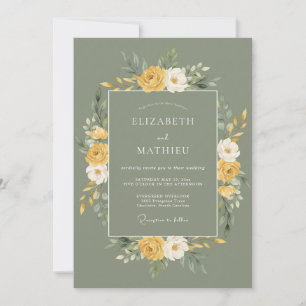 Sage Gold Floral Wedding Invitation