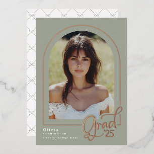 Sage Gold Foil Photo Graduation Announcement
