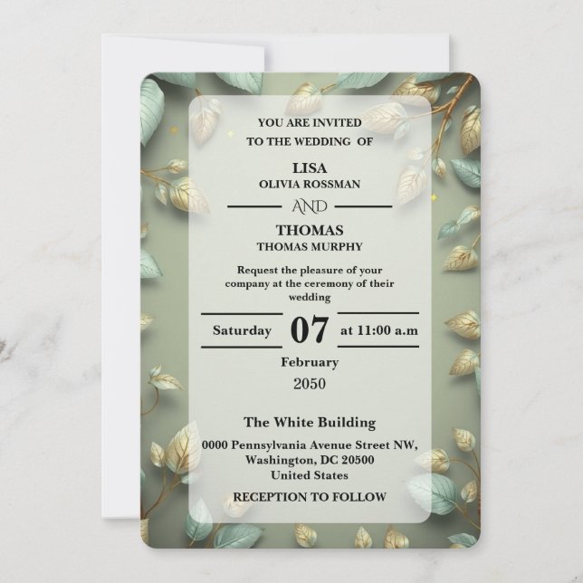 Sage Gold Luxe Greenery Wedding Invitation (Front)