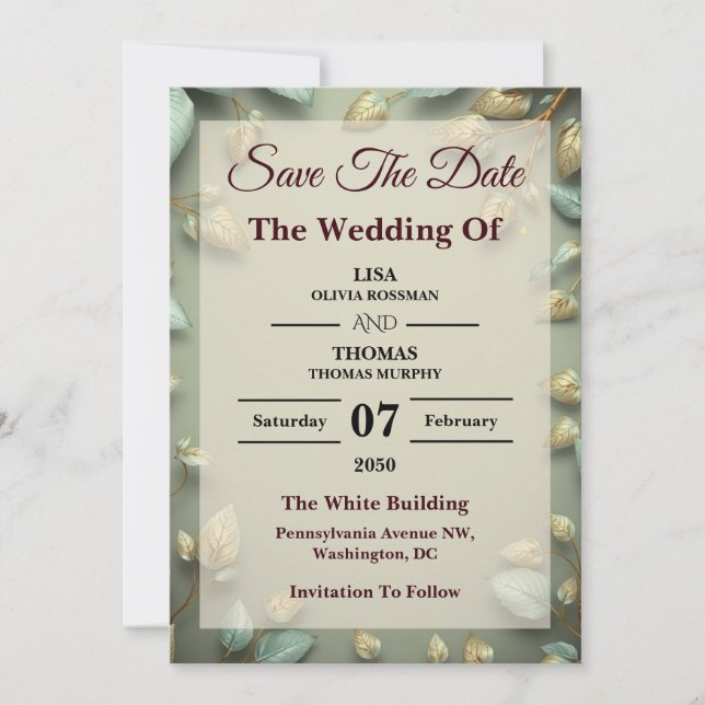 Sage Gold Luxe Greenery Wedding Save The Date (Front)
