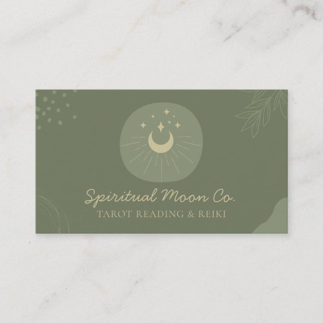 Sage Gold Moon Stars Spiritual Reiki Business Card (Front)