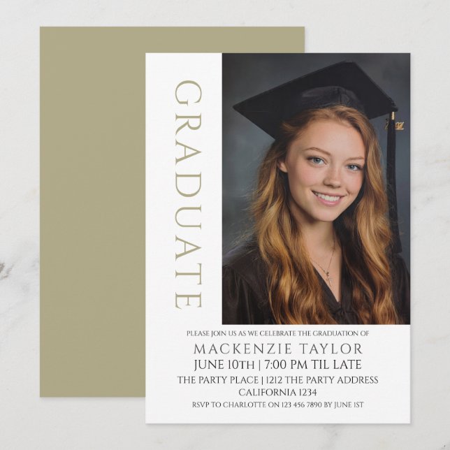 Sage Graduation Modern Photo Template Personalised (Front/Back)