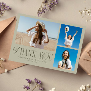 Sage Graduation Thank You Elegant Photo Collage Card