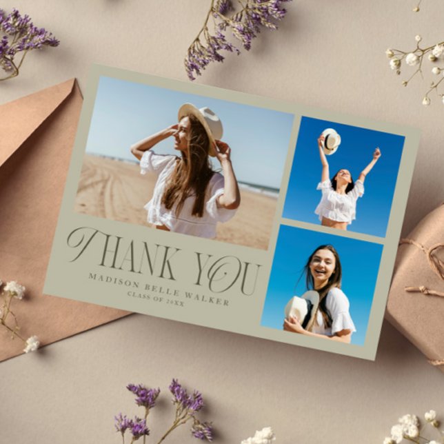Sage Graduation Thank You Elegant Photo Collage Card (Creator Uploaded)