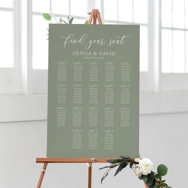 Sage Green 18 Tables Find Your Seat Seating Chart (Creator Uploaded)