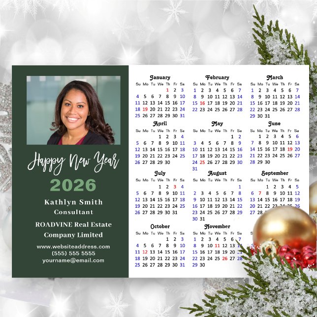 Sage Green 2024 Calendar Business Photo Simple Holiday Card (Creator Uploaded)