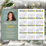 Sage Green 2025 Calendar Business Simple Magnetic<br><div class="desc">Sage Green 2025 Calendar Hand-written Script 'Happy New Year' Modern Business Photo Holiday Magnetic Card featuring 2024 Calendar with public holidays. All the texts are pre-arranged for you to personalise easily and quickly with your own details.</div>