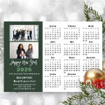 Sage Green 2025 Calendar Modern Business Magnetic<br><div class="desc">2025 Calendar Sage Green Hand-written Script 'Happy New Year' Modern 2 Photo Business Holiday Magnetic Card featuring 2024 Calendar with public holidays. All the texts are pre-arranged for you to personalise easily and quickly with your own details.</div>