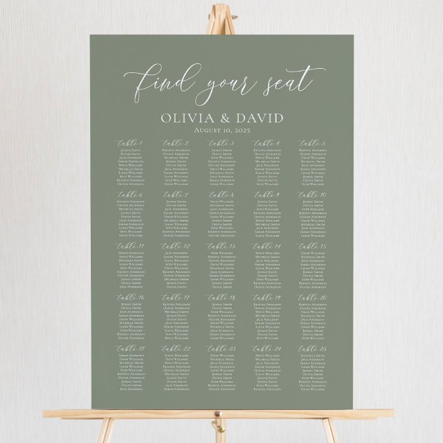 Sage Green 25 Tables Find Your Seat Seating Chart (Creator Uploaded)