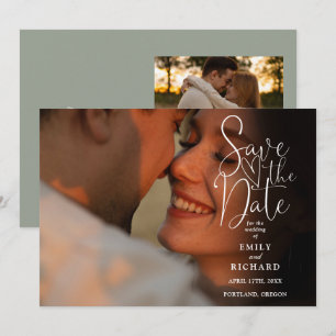 Sage Green 2 Photo Elegant Script Wedding  Save The Date