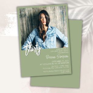 Sage Green 30th Birthday Photo Invitation