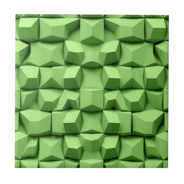 Sage Green 3D Geometric Cube Pattern Ceramic Tile (Front)