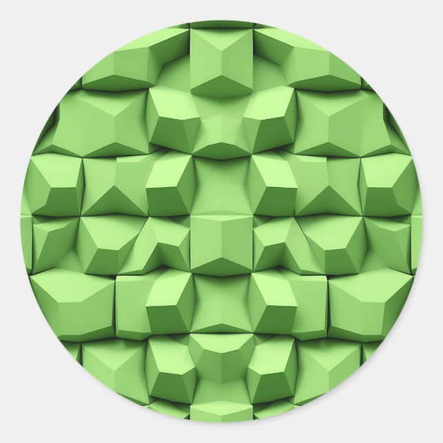 Sage Green 3D Geometric Cube Pattern Classic Round Sticker (Front)