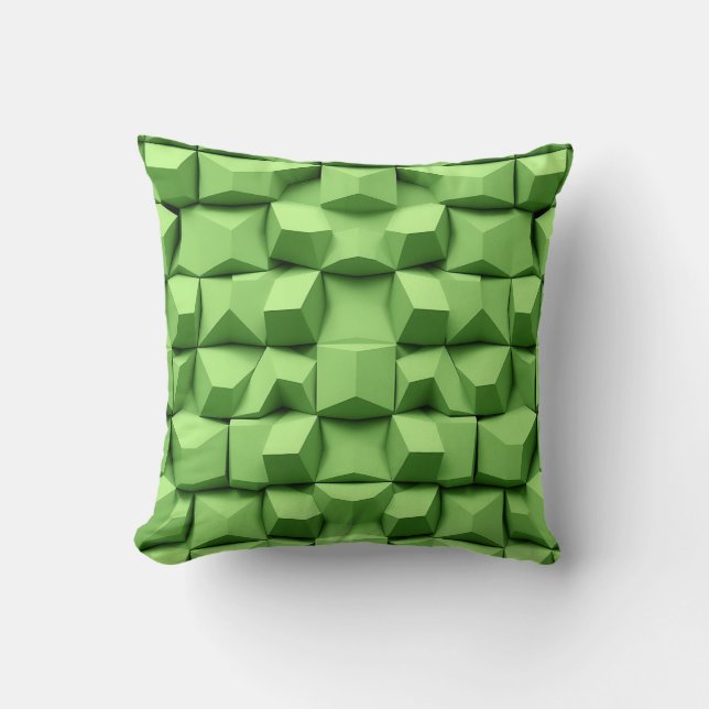 Sage Green 3D Geometric Cube Pattern Cushion (Front)
