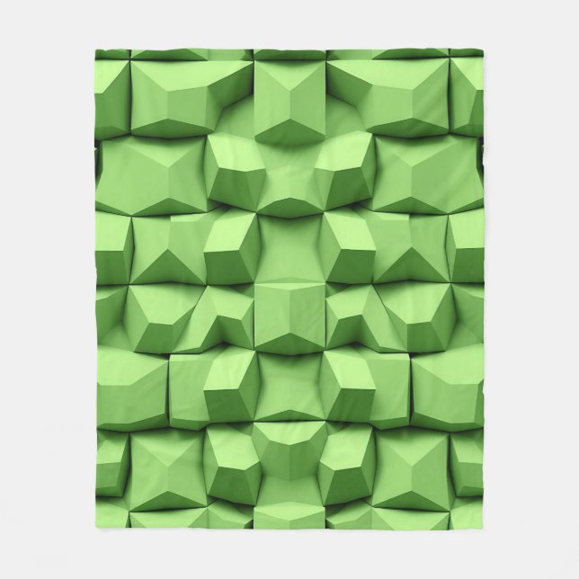 Sage Green 3D Geometric Cube Pattern Fleece Blanket (Front)
