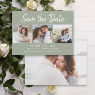 Sage Green 4-Photo 2 Sided Wedding Save Date Save The Date