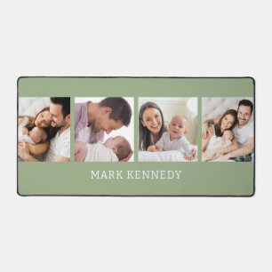 Sage Green 4 Photo Collage Personalised Name  Desk Mat