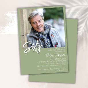 Sage Green 60th Birthday Photo Invitation