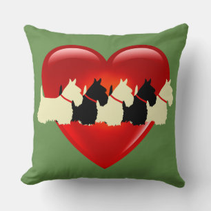 Sage green, 6 Scottish Terrier dog/red heart/blank Cushion