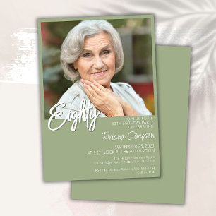 Sage Green 80th Birthday Photo Invitation