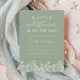 Sage Green A Little Wildflower Baby Shower Invitation