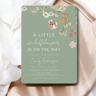 Sage Green A Little Wildflower Baby Shower Invitation