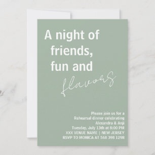 Sage Green a night of fun friends Rehearsal Dinner Invitation