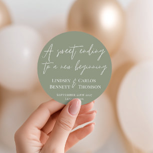 Sage green A sweet ending to a new beginning Classic Round Sticker