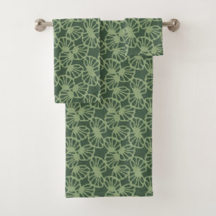 Sage Green Abstract Coral Floral Seamless Pattern Bath Towel Set