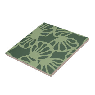 Sage Green Abstract Coral Floral Seamless Pattern Ceramic Tile