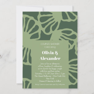 Sage Green Abstract Coral Floral Seamless Pattern Invitation