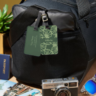 Sage Green Abstract Coral Floral Seamless Pattern Luggage Tag